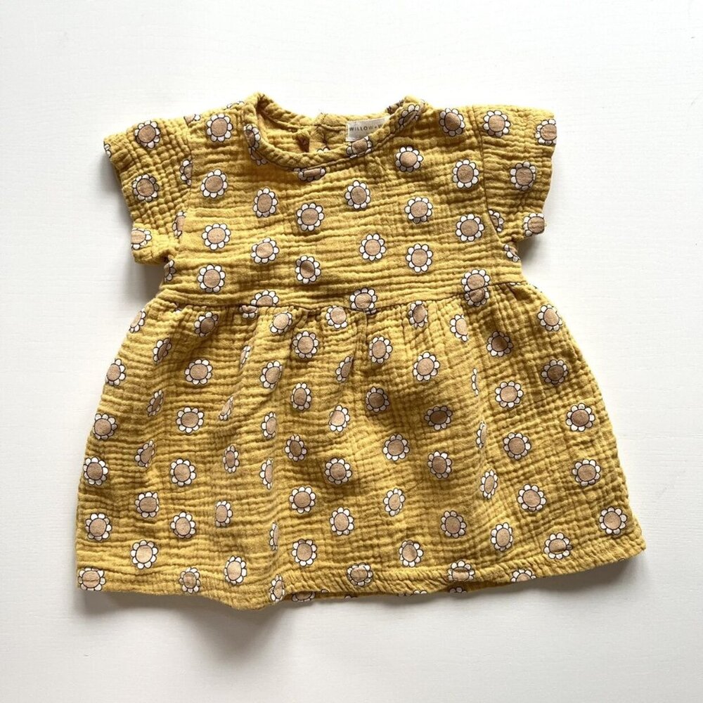 Floral Printed Button Back Muslin Dress Yellow 18 Month